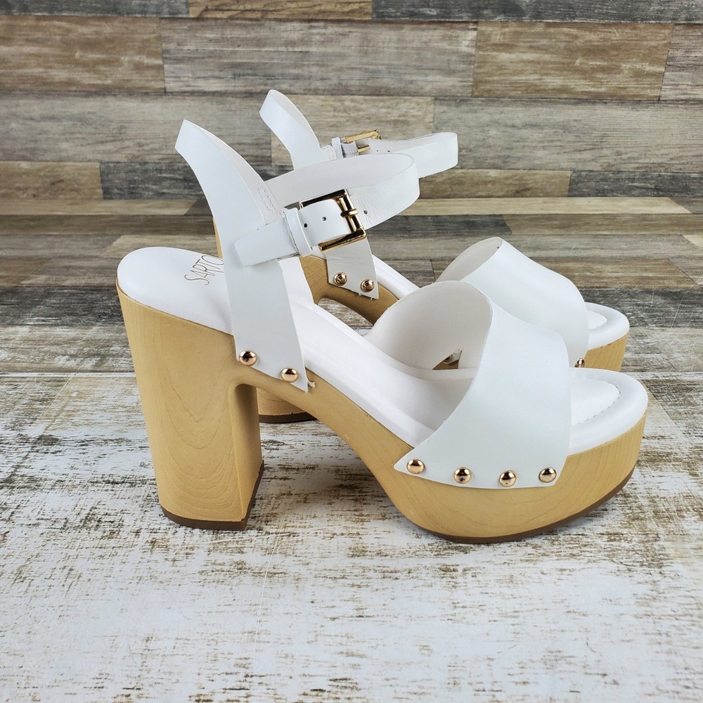 Franco Sarto Wally Womens Platform Sandals Shoes Sz 9 M White Leather Block Heel